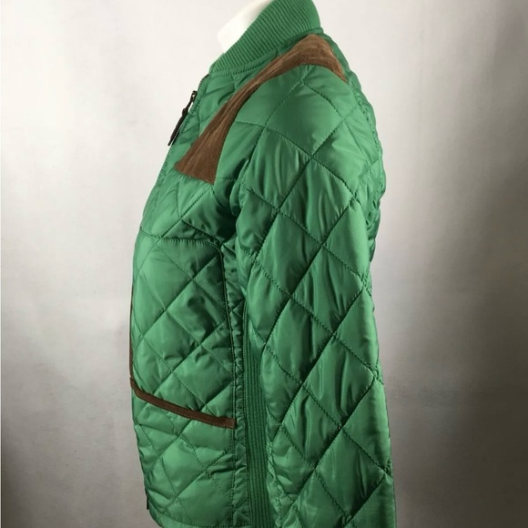 Ralph Lauren Sport Quilted Jacket Green W/ 100% Calf Suede Brown Trim - Picture 3 of 6